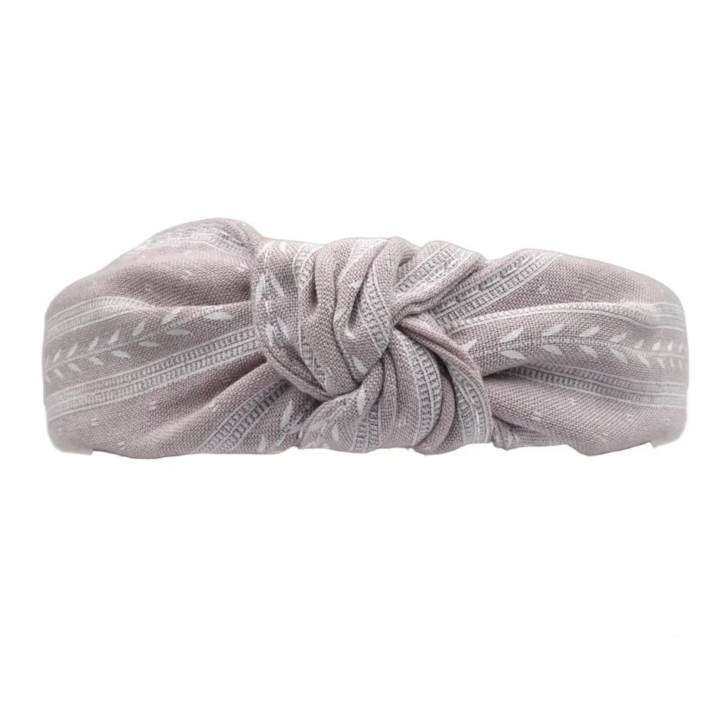 Grey Leaf Pattern Knotted Headband - Picture 6 of 6